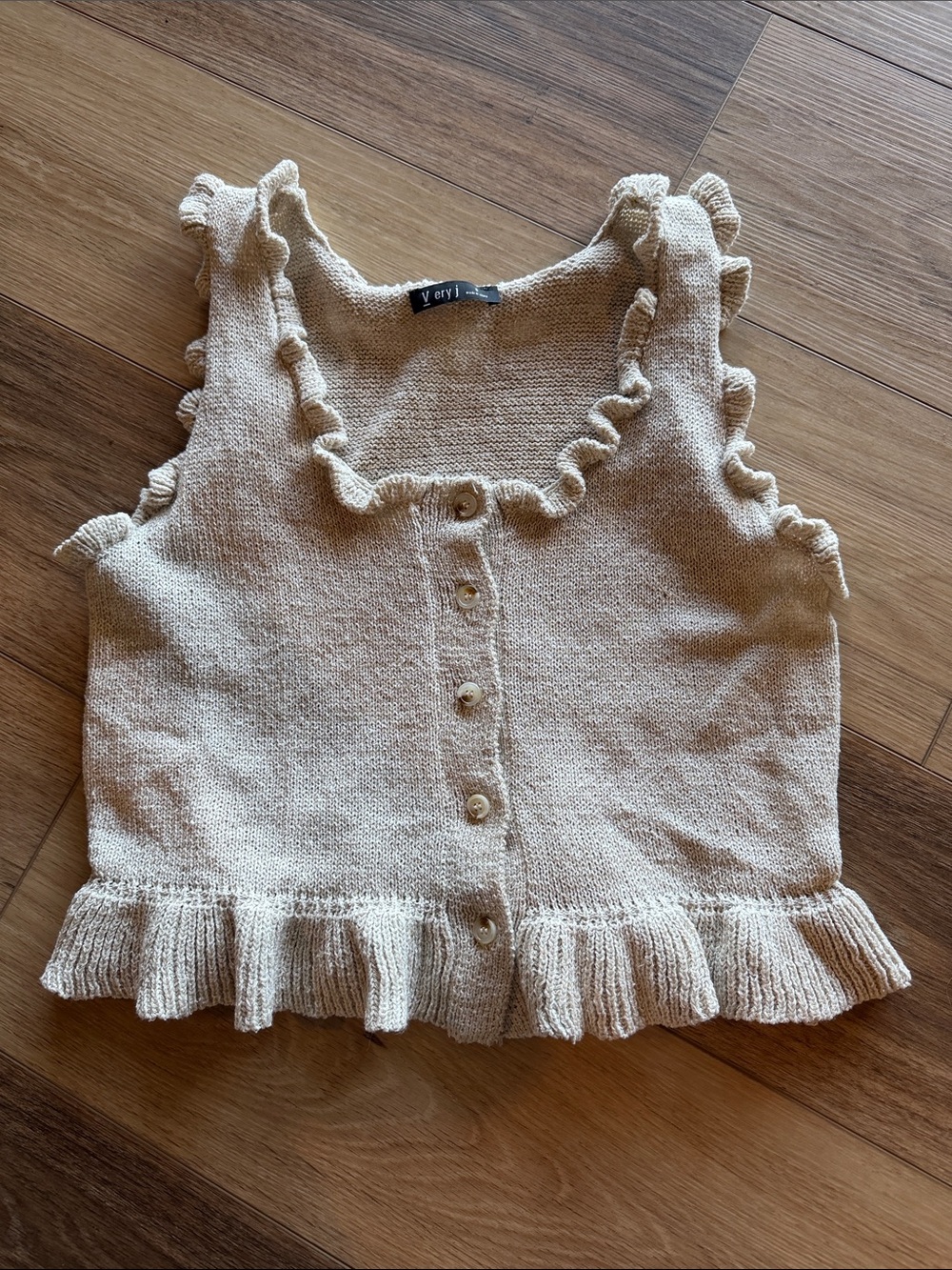 Women’s Cream Ruffle Knit Tank